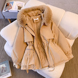 Thin down cotton jacket with fashionable and thick fur and fur integrated jacket