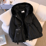 Thin down cotton jacket with fashionable and thick fur and fur integrated jacket