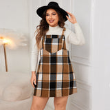 Oversized Fall Dresses For Women V Neck Plaid Sleeveless Wide Straps Casual Pockets Pinafore Mini Overall Bridesmaid Dresses