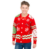 Candy Canes and Snowflakes Button Up Ugly Christmas Sweater with Bowtie