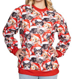 Poly Knit Long Sleeve Pullover with Cats All Over Graphic