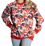 Poly Knit Long Sleeve Pullover with Cats All Over Graphic