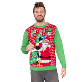 Holiday Cheers! Santa with Beer Holder Stocking Ugly Christmas Sweater