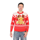 Red 3-D Ugly Christmas Sweater with Stuffed Moose