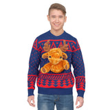 Navy 3-D Christmas Ugly Christmas Sweater with Stuffed Moose