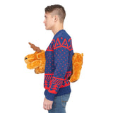 Navy 3-D Christmas Ugly Christmas Sweater with Stuffed Moose