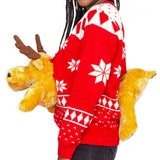 Women's Red 3-D Ugly Christmas Sweater with Stuffed Moose