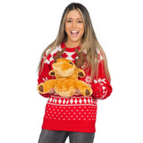 Women's Red 3-D Ugly Christmas Sweater with Stuffed Moose