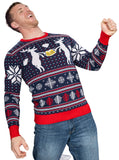 Reindeer Cheers Holiday Season Snowflakes Adult Unisex Fully Knitted Ugly Christmas Sweater