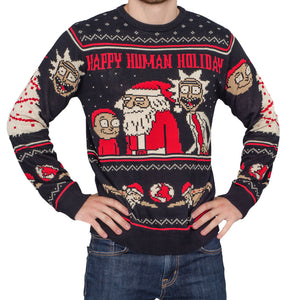 Rick and Morty Happy Human Holiday Ugly Christmas Sweater