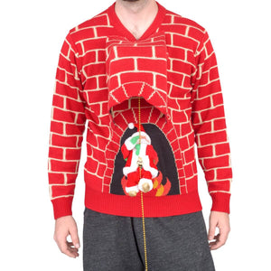 Santa Claus 3D Chimney Climbing Ugly Christmas Sweater