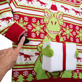 T-Rex Santa Hat 3D Flappy Present Ugly Christmas Sweater