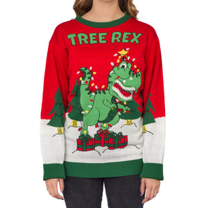 Women's Tree Rex Light Up T-Rex Ugly Christmas Sweater