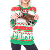 Women's Humping Reindeer 3D Animated Ugly Christmas Sweater