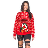 Women's Santa Claus 3D Chimney Climbing Ugly Christmas Sweater