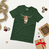 Hooked on Holiday Lights - Longhorn and Ornaments (Unisex Jersey Short Sleeve Tee Shirt)