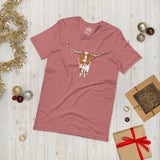 Hooked on Holiday Lights - Longhorn and Ornaments (Unisex Jersey Short Sleeve Tee Shirt)